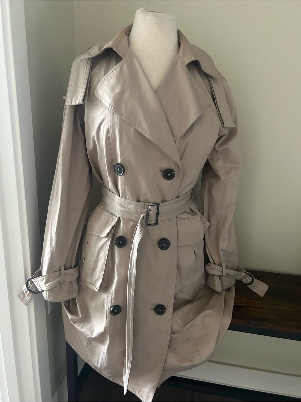 Simply Vera Vera Wang Taupe Double-Breasted Trench Coat